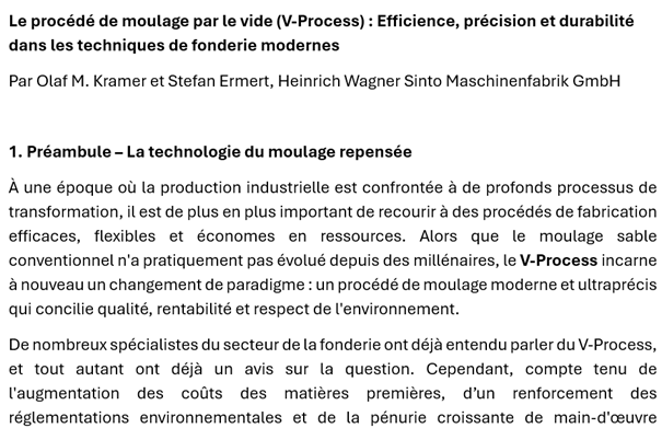 Le procédé de moulage par le vide (V-Process) : Efficience, précision et durabilité dans les techniques de fonderie modernes